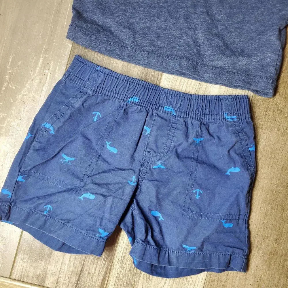 Carter's Baby Toddler Boy 18m Blue Cotton Casual Summer Outfit - Picture 7 of 9